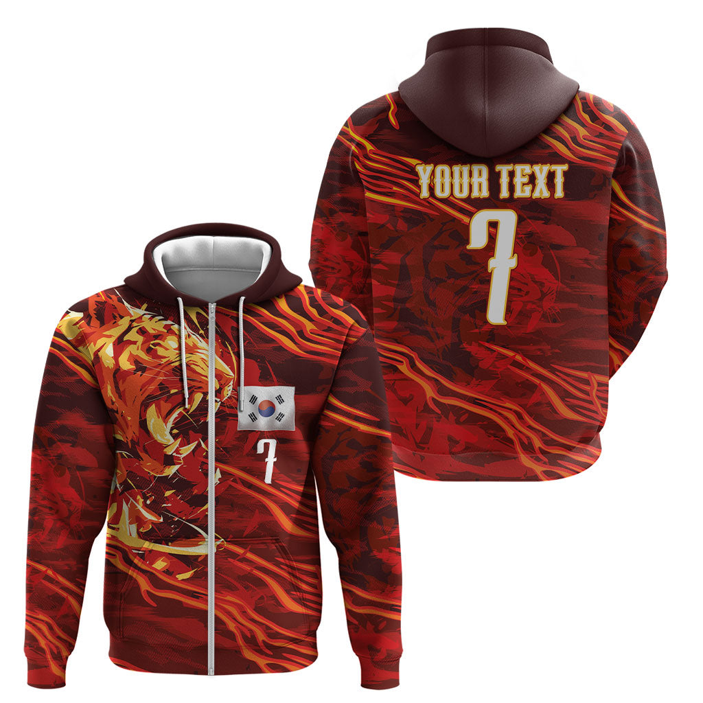 South Korea National Football Custom Zip Hoodie Tigers of Asia Fierce Abstract Flame-Inspired