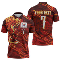 South Korea National Football Custom Zipper Polo Shirt Tigers of Asia Fierce Abstract Flame-Inspired