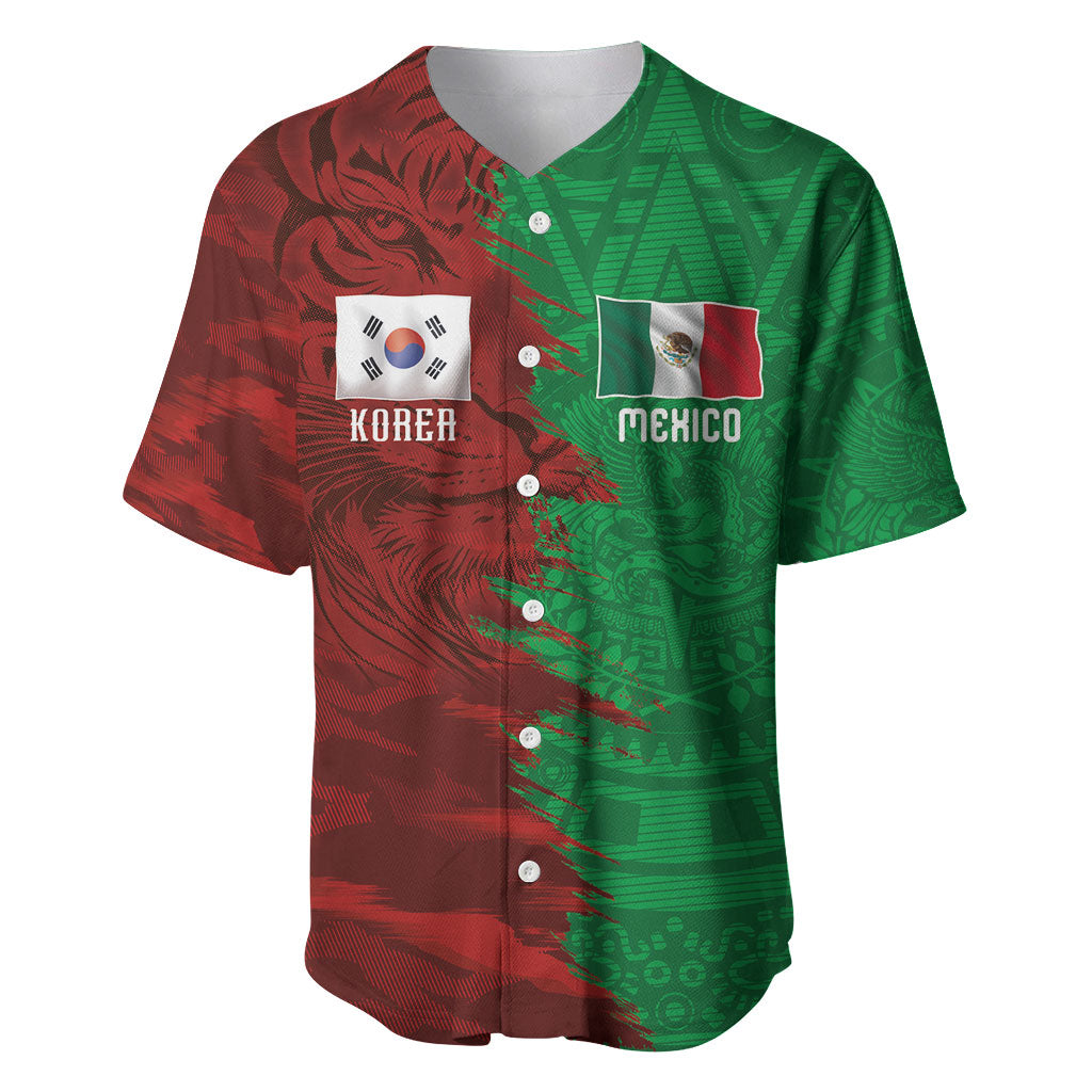 South Korea and Mexico National Football Custom Baseball Jersey Taegeuk Warriors with El Tricolor Grunge Split Style