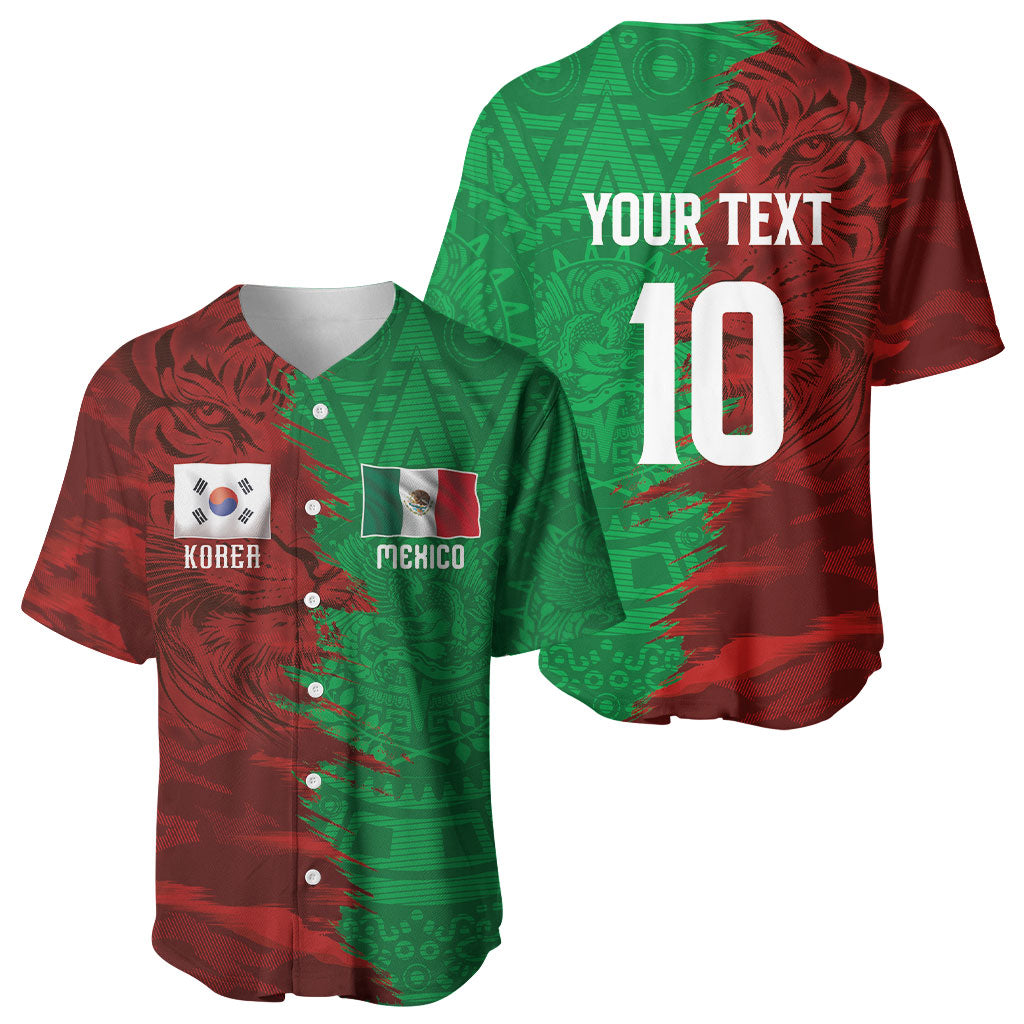 South Korea and Mexico National Football Custom Baseball Jersey Taegeuk Warriors with El Tricolor Grunge Split Style