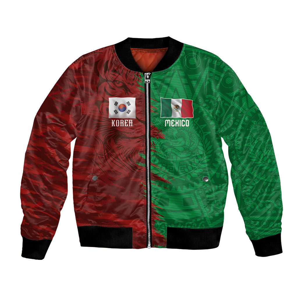 South Korea and Mexico National Football Custom Bomber Jacket Taegeuk Warriors with El Tricolor Grunge Split Style