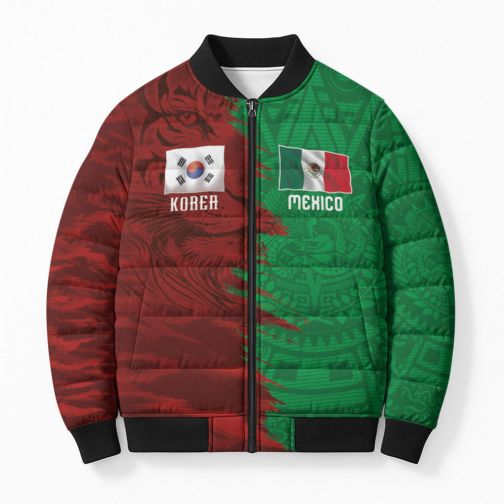 South Korea and Mexico National Football Custom Bomber Puffer Jacket Taegeuk Warriors with El Tricolor Grunge Split Style