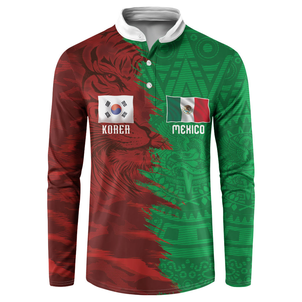 South Korea and Mexico National Football Custom Button Sweatshirt Taegeuk Warriors with El Tricolor Grunge Split Style