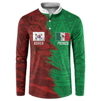 South Korea and Mexico National Football Custom Button Sweatshirt Taegeuk Warriors with El Tricolor Grunge Split Style
