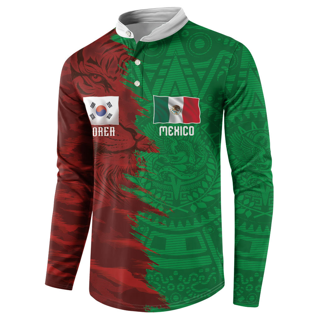 South Korea and Mexico National Football Custom Button Sweatshirt Taegeuk Warriors with El Tricolor Grunge Split Style