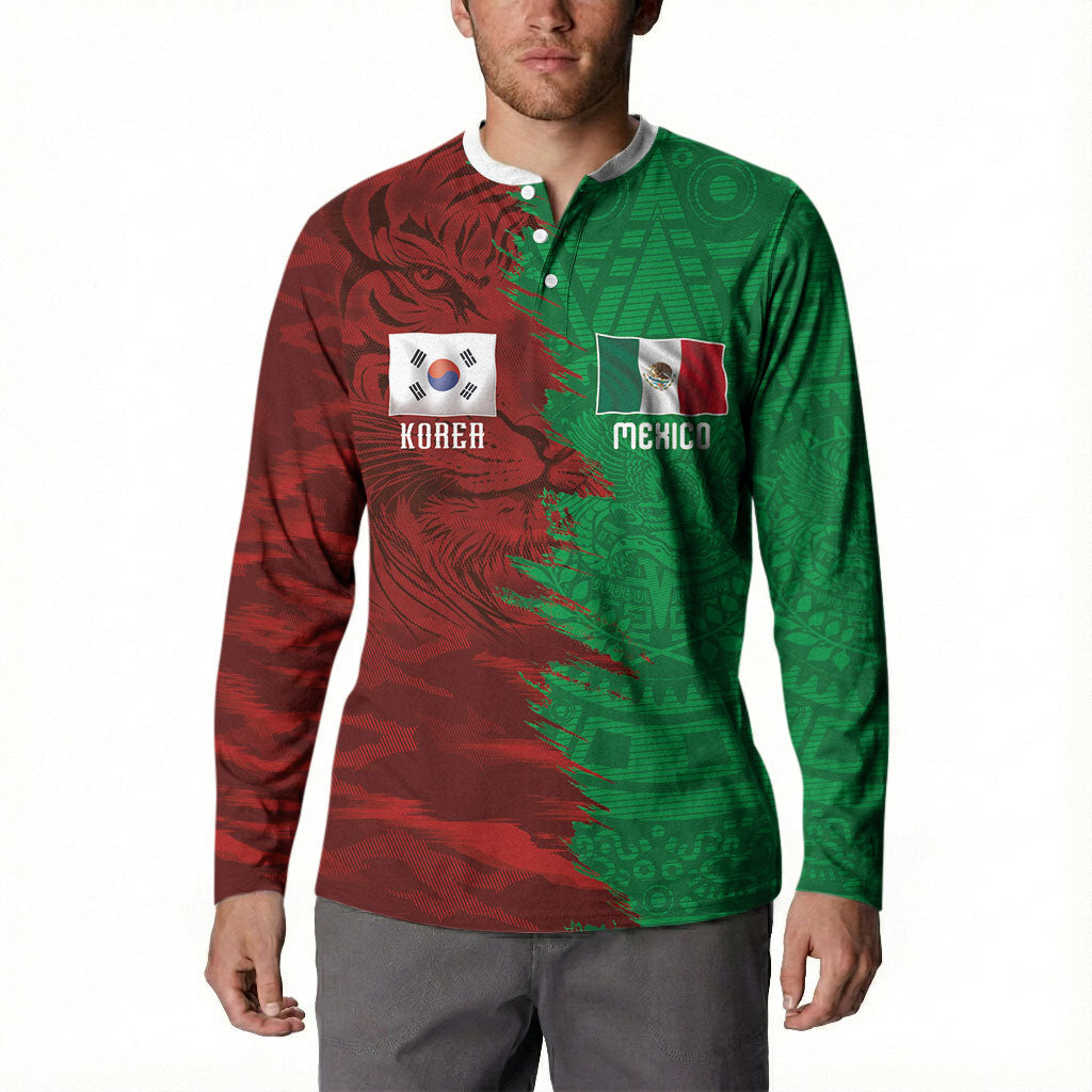 South Korea and Mexico National Football Custom Button Sweatshirt Taegeuk Warriors with El Tricolor Grunge Split Style