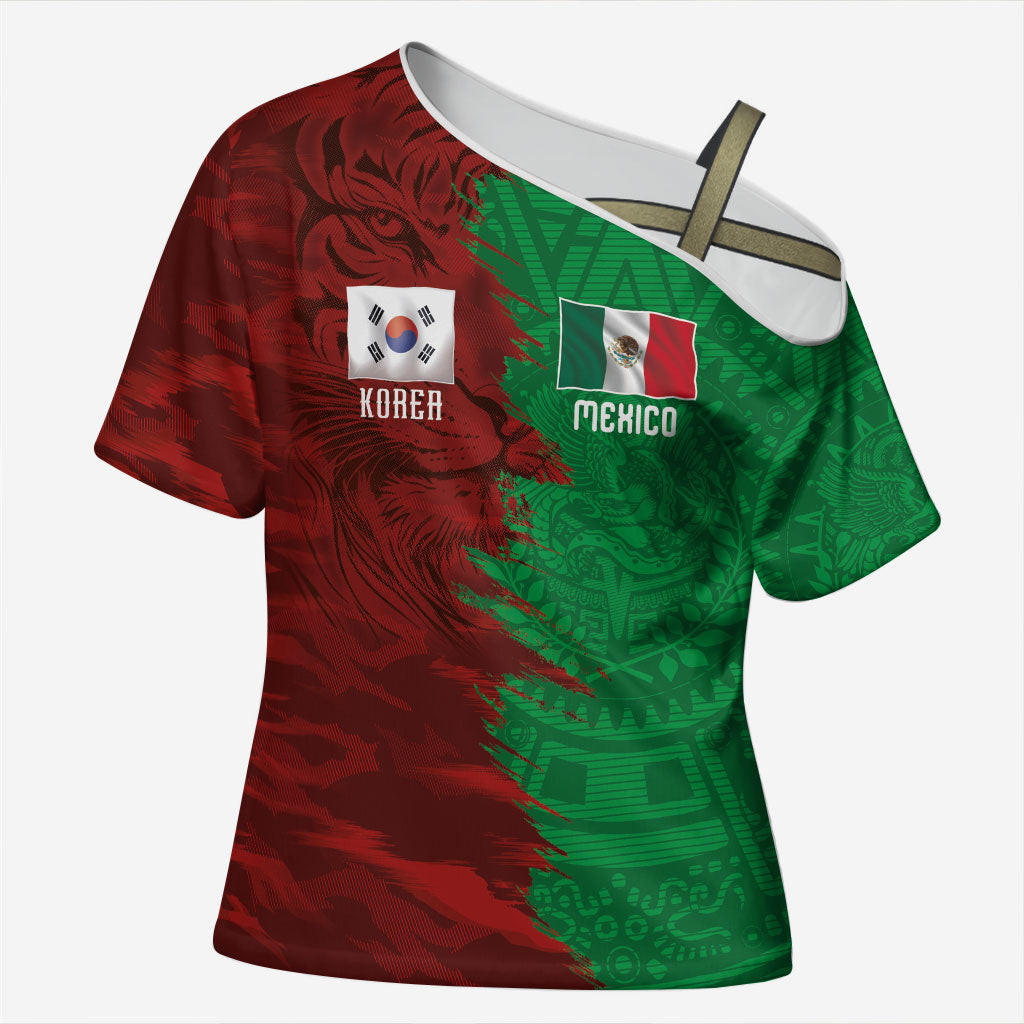 South Korea and Mexico National Football Custom Cross Shoulder Shirt Taegeuk Warriors with El Tricolor Grunge Split Style
