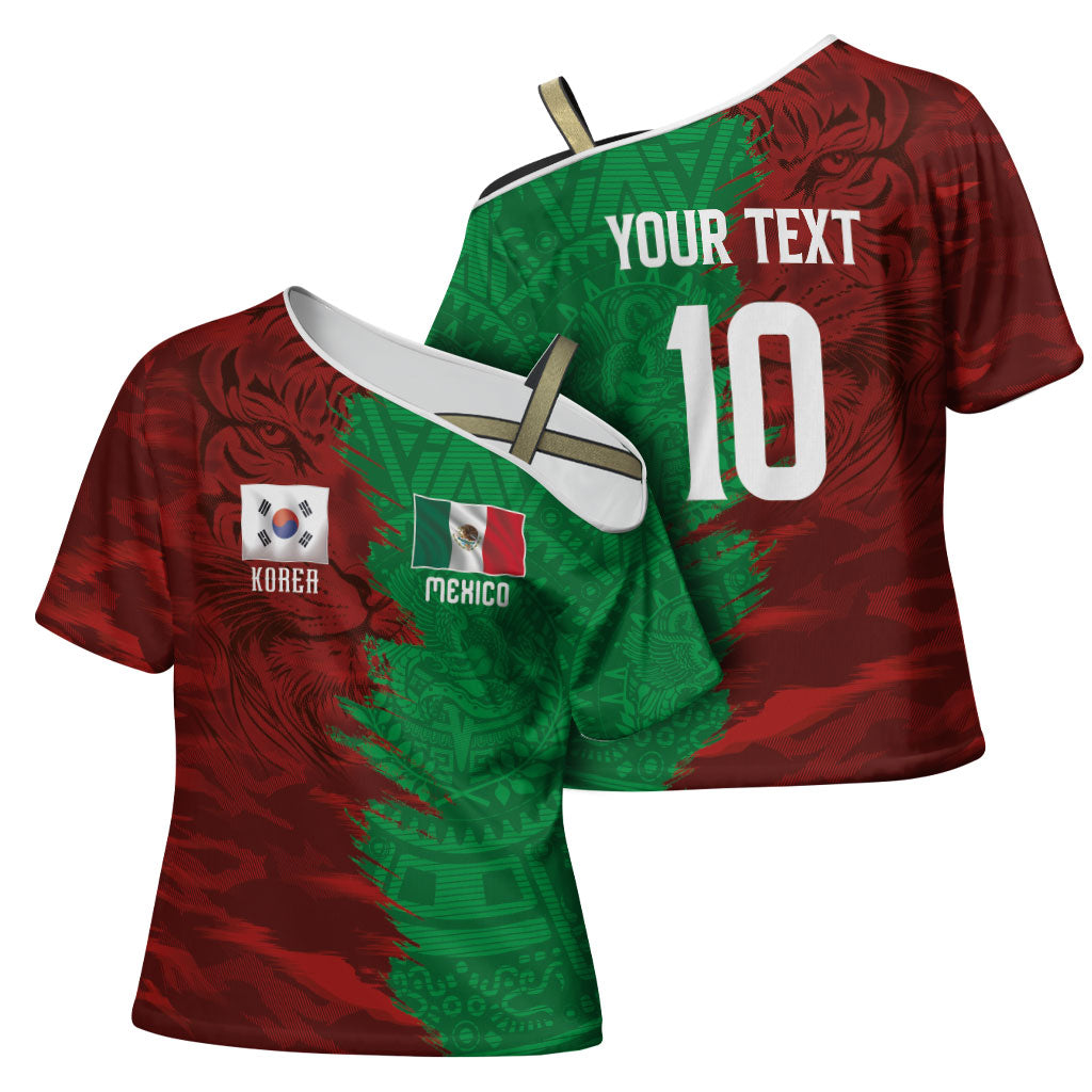 South Korea and Mexico National Football Custom Cross Shoulder Shirt Taegeuk Warriors with El Tricolor Grunge Split Style