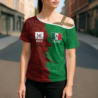 South Korea and Mexico National Football Custom Cross Shoulder Shirt Taegeuk Warriors with El Tricolor Grunge Split Style