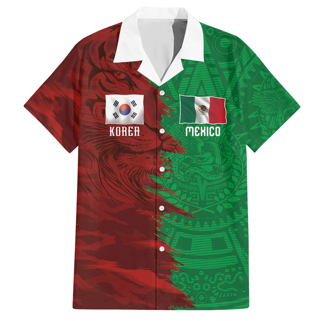 South Korea and Mexico National Football Custom Hawaiian Shirt Taegeuk Warriors with El Tricolor Grunge Split Style