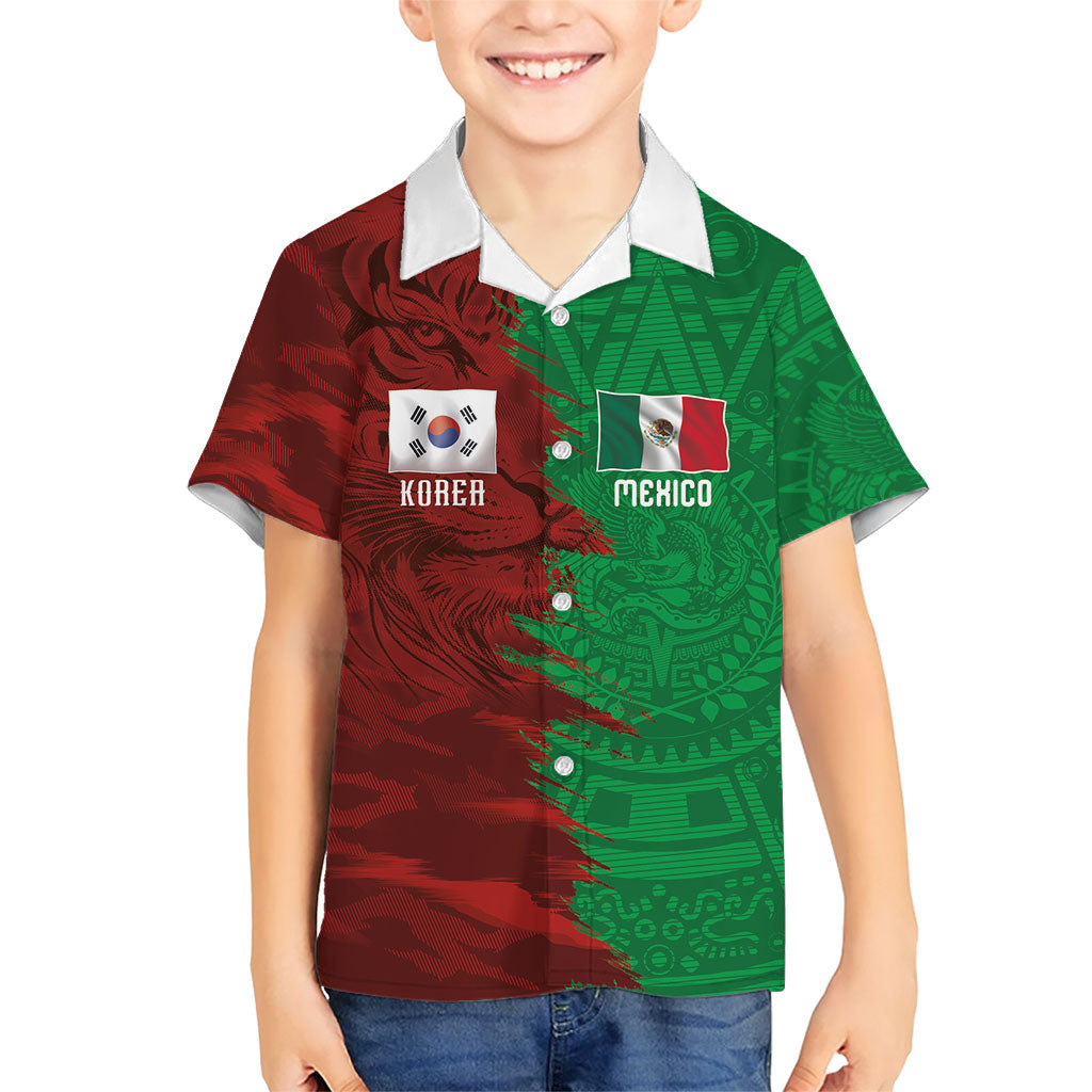 South Korea and Mexico National Football Custom Hawaiian Shirt Taegeuk Warriors with El Tricolor Grunge Split Style