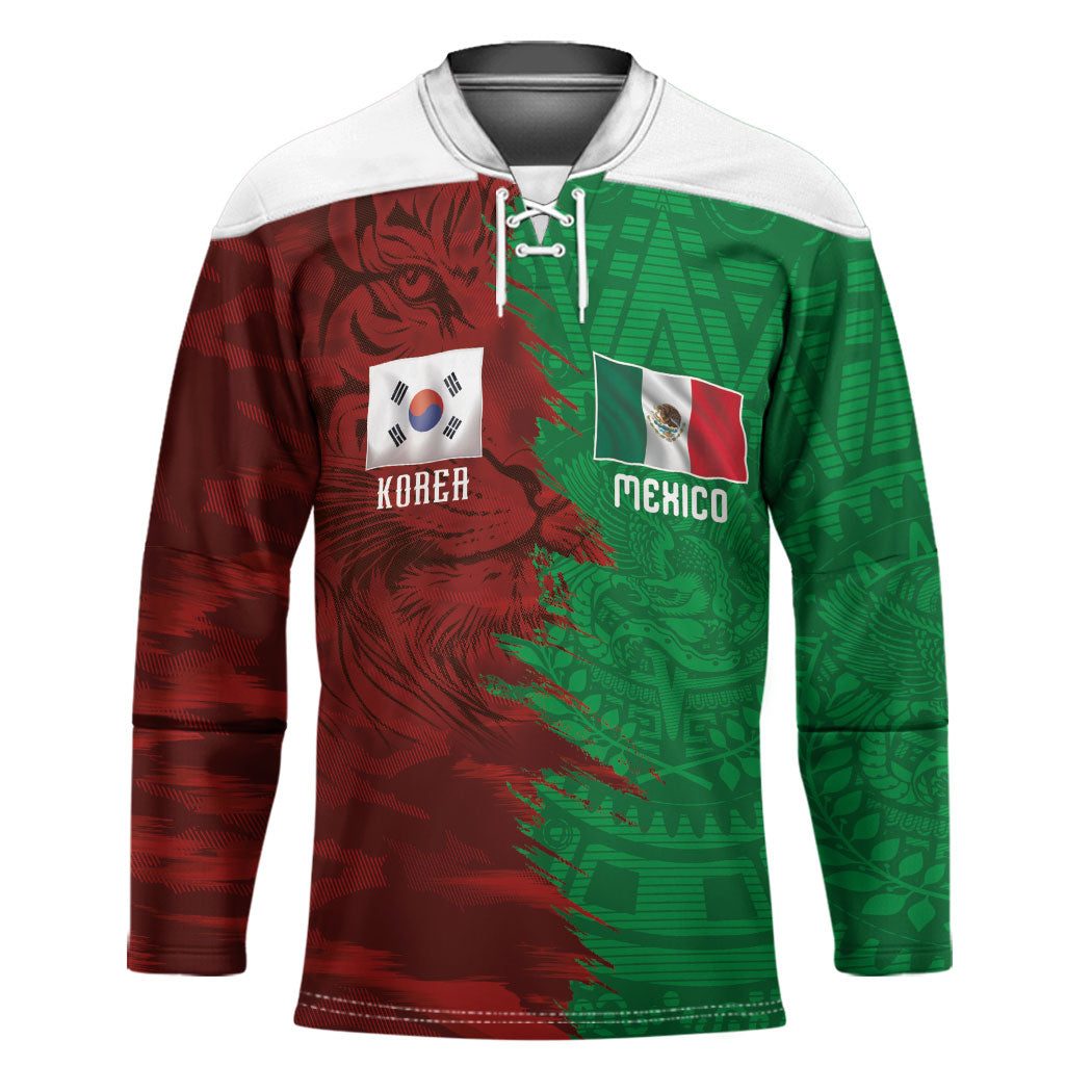 South Korea and Mexico National Football Custom Hockey Jersey Taegeuk Warriors with El Tricolor Grunge Split Style