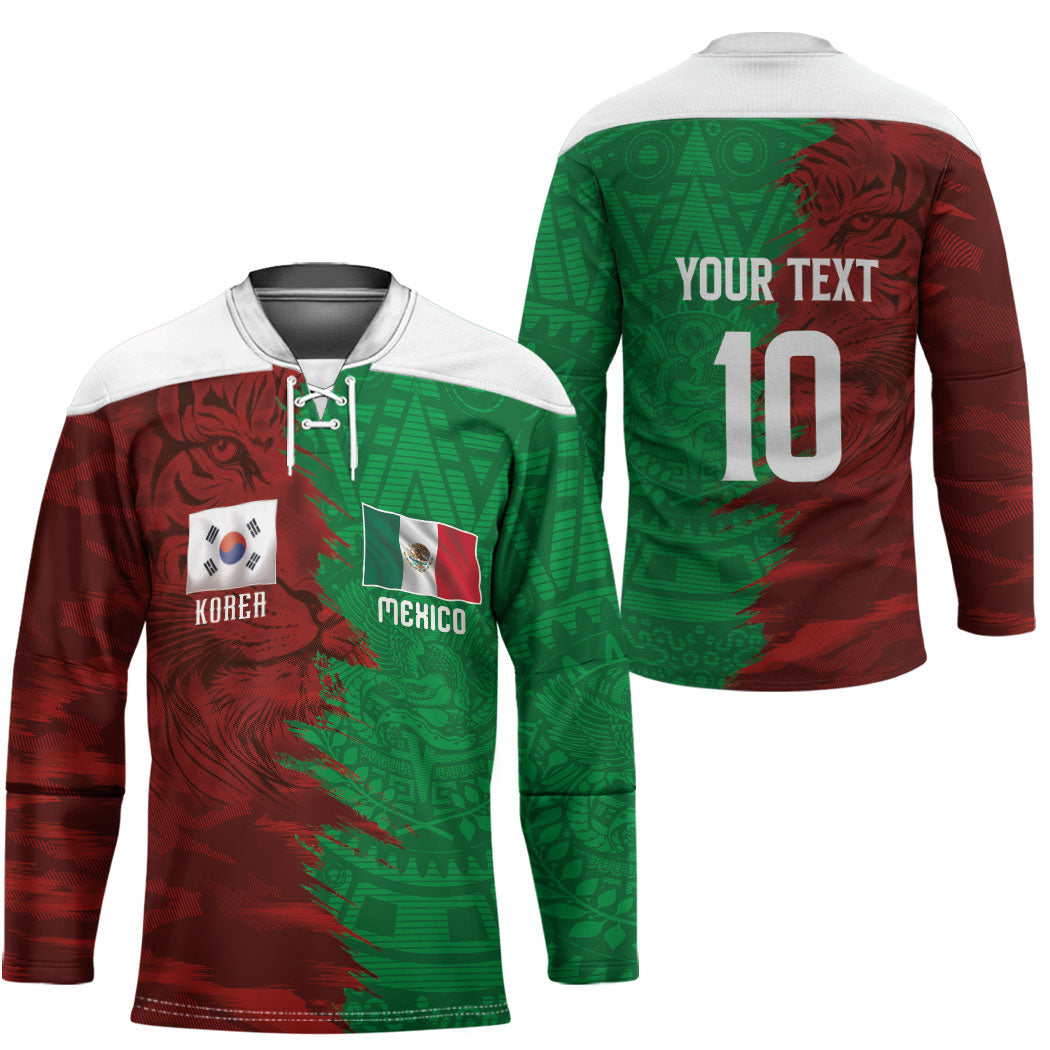 South Korea and Mexico National Football Custom Hockey Jersey Taegeuk Warriors with El Tricolor Grunge Split Style