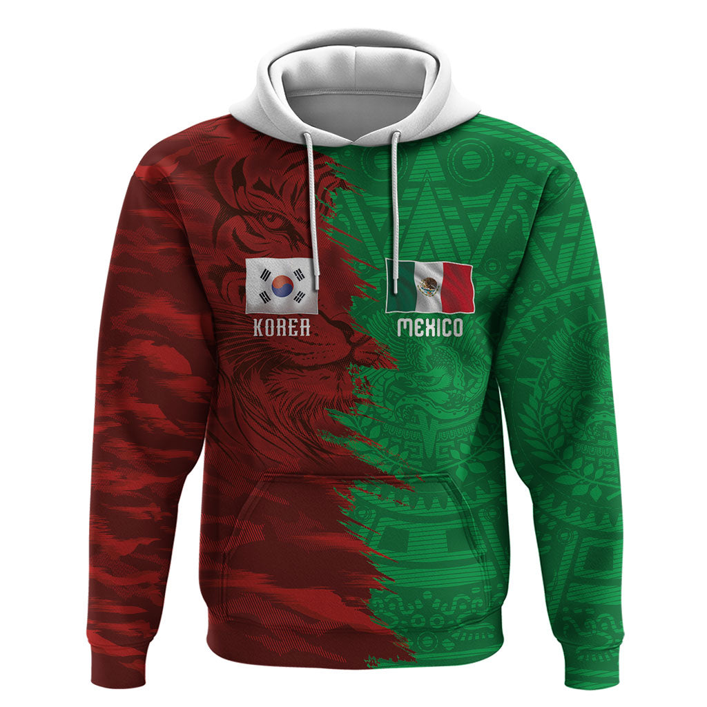 South Korea and Mexico National Football Custom Hoodie Taegeuk Warriors with El Tricolor Grunge Split Style