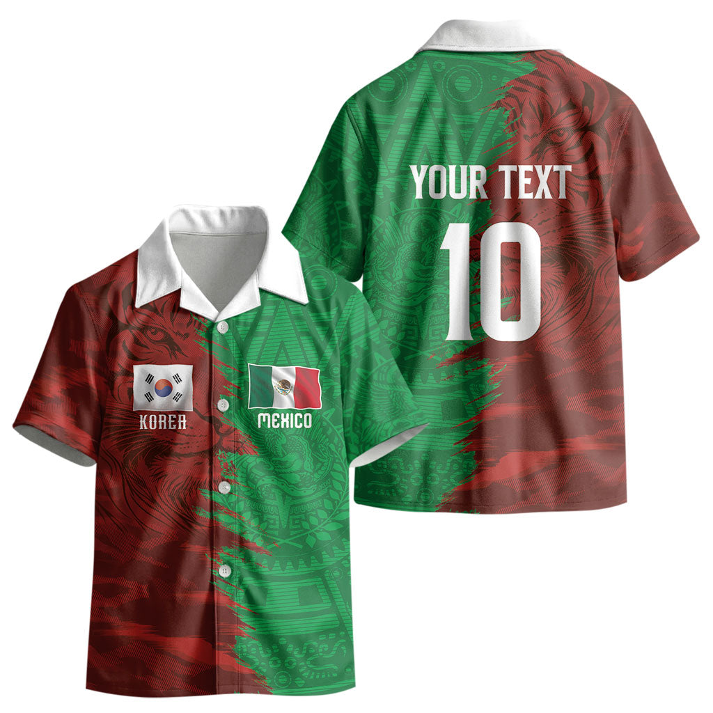 South Korea and Mexico National Football Custom Kid Hawaiian Shirt Taegeuk Warriors with El Tricolor Grunge Split Style LT03