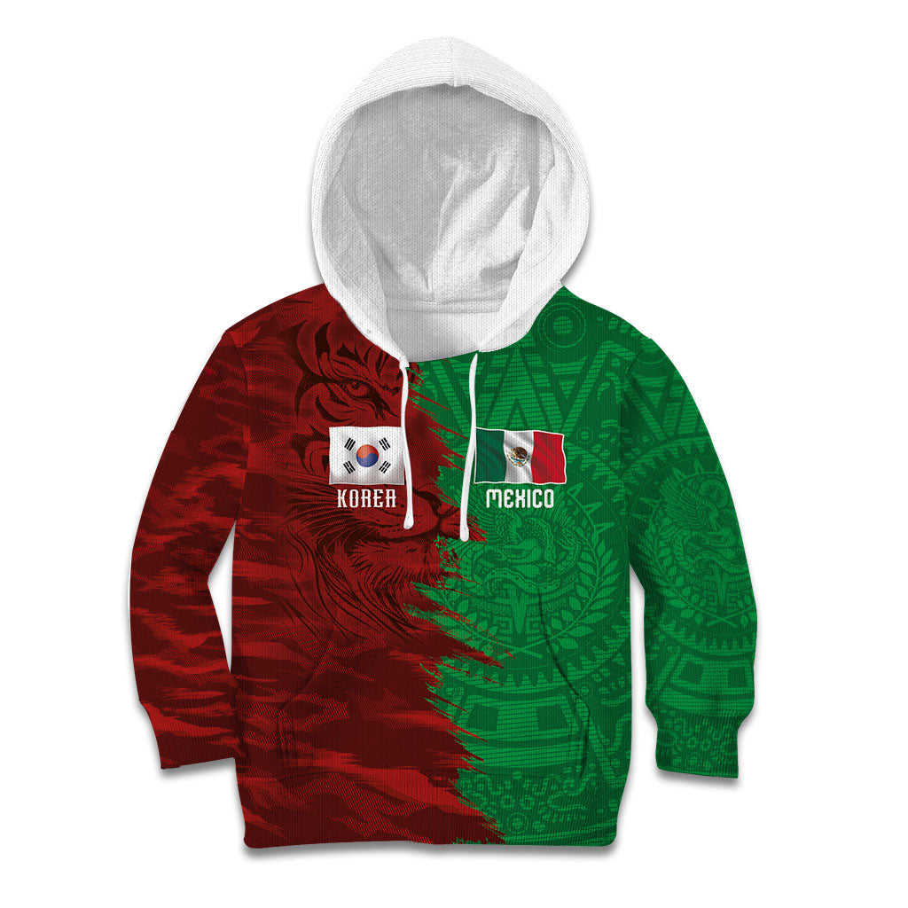 South Korea and Mexico National Football Custom Kid Hoodie Taegeuk Warriors with El Tricolor Grunge Split Style