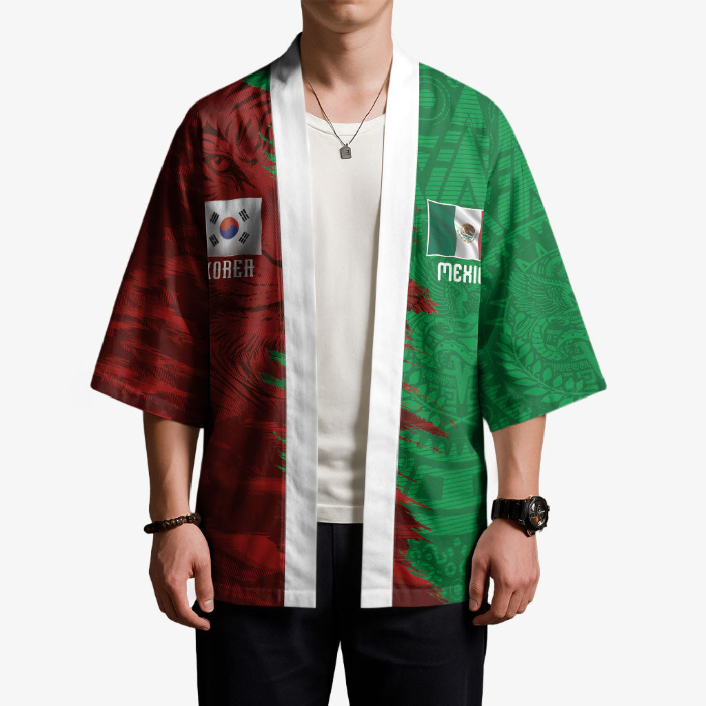 South Korea and Mexico National Football Custom Kimono Taegeuk Warriors with El Tricolor Grunge Split Style