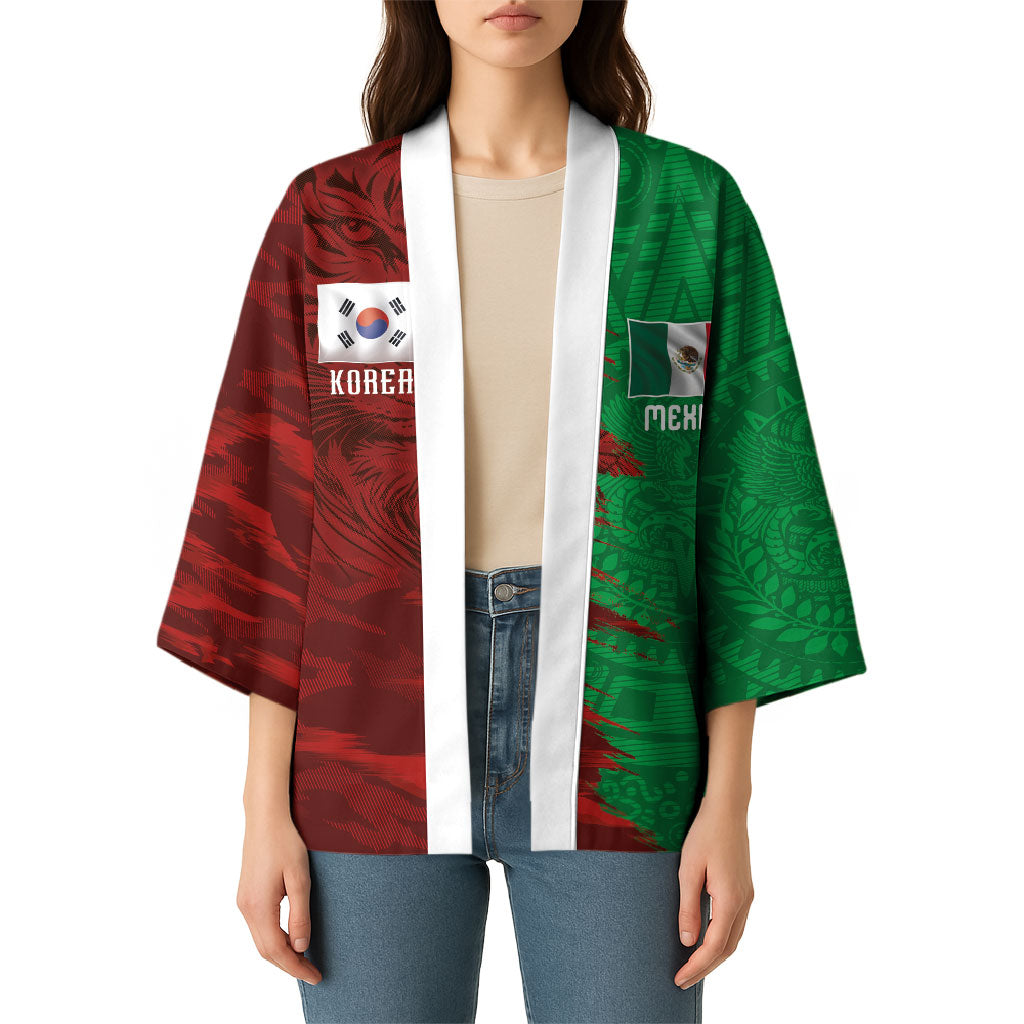 South Korea and Mexico National Football Custom Kimono Taegeuk Warriors with El Tricolor Grunge Split Style