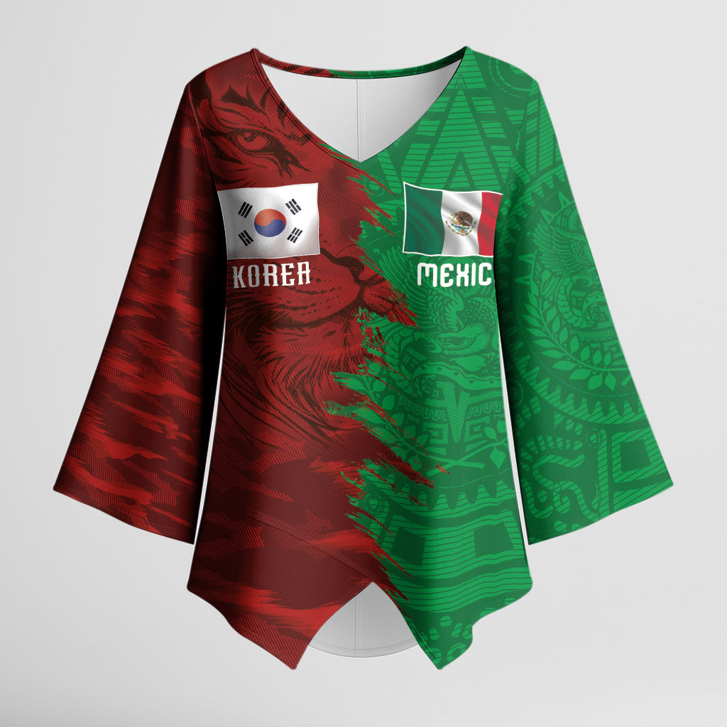 South Korea and Mexico National Football Custom Kimono Sleeve Blouse Taegeuk Warriors with El Tricolor Grunge Split Style