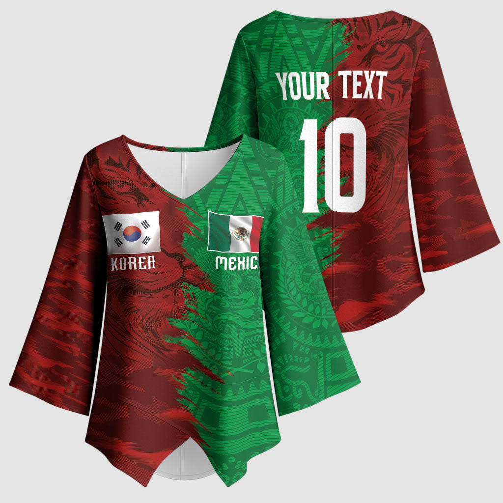 South Korea and Mexico National Football Custom Kimono Sleeve Blouse Taegeuk Warriors with El Tricolor Grunge Split Style
