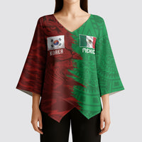 South Korea and Mexico National Football Custom Kimono Sleeve Blouse Taegeuk Warriors with El Tricolor Grunge Split Style