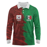 South Korea and Mexico National Football Custom Long Sleeve Polo Shirt Taegeuk Warriors with El Tricolor Grunge Split Style