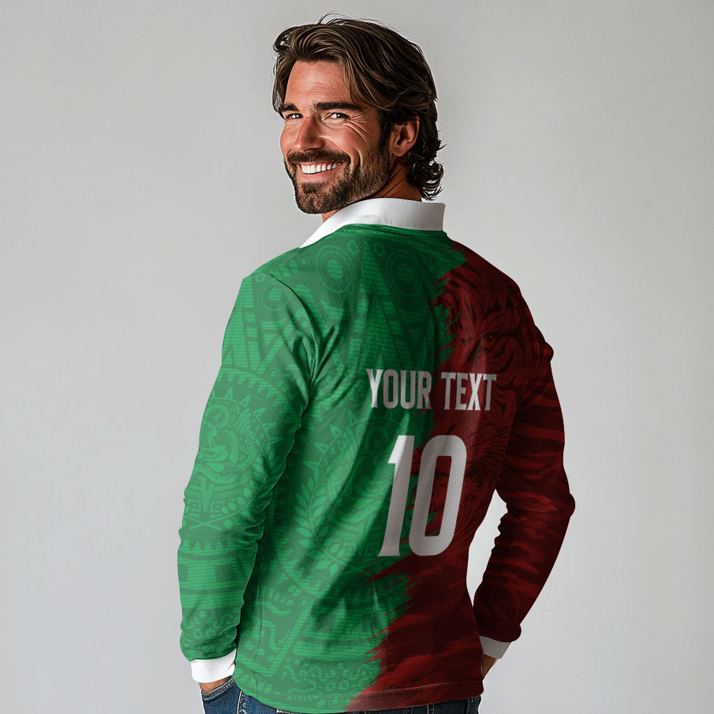 South Korea and Mexico National Football Custom Long Sleeve Polo Shirt Taegeuk Warriors with El Tricolor Grunge Split Style