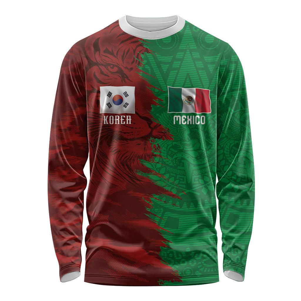 South Korea and Mexico National Football Custom Long Sleeve Shirt Taegeuk Warriors with El Tricolor Grunge Split Style