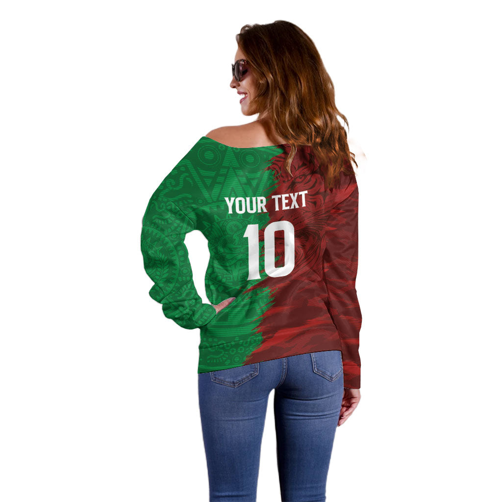 South Korea and Mexico National Football Custom Off Shoulder Sweater Taegeuk Warriors with El Tricolor Grunge Split Style