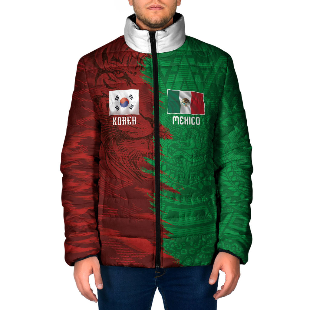 South Korea and Mexico National Football Custom Padded Jacket Taegeuk Warriors with El Tricolor Grunge Split Style