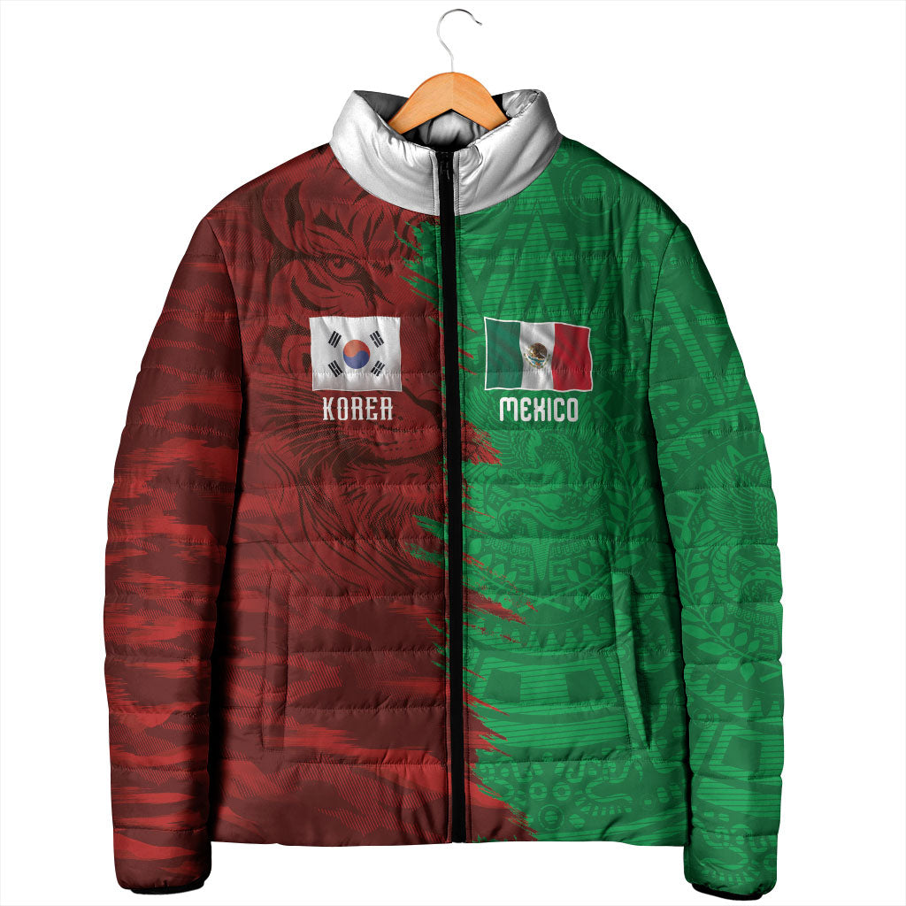 South Korea and Mexico National Football Custom Padded Jacket Taegeuk Warriors with El Tricolor Grunge Split Style
