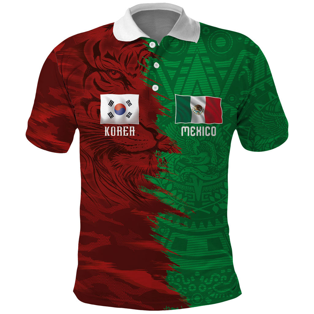 South Korea and Mexico National Football Custom Polo Shirt Taegeuk Warriors with El Tricolor Grunge Split Style