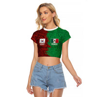 South Korea and Mexico National Football Custom Raglan Cropped T Shirt Taegeuk Warriors with El Tricolor Grunge Split Style
