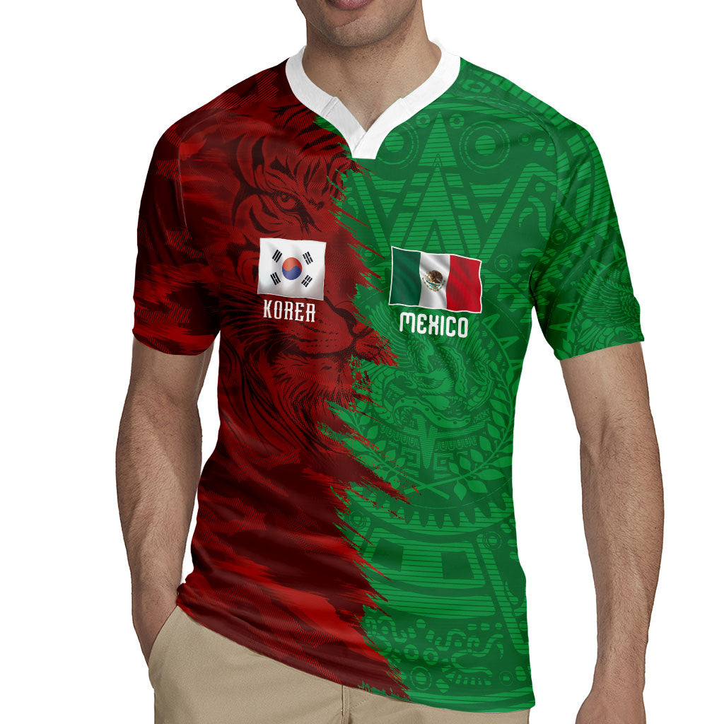 South Korea and Mexico National Football Custom Rugby Jersey Taegeuk Warriors with El Tricolor Grunge Split Style