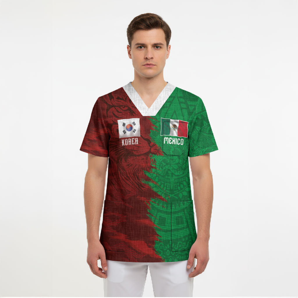 South Korea and Mexico National Football Custom Scrub Top Taegeuk Warriors with El Tricolor Grunge Split Style