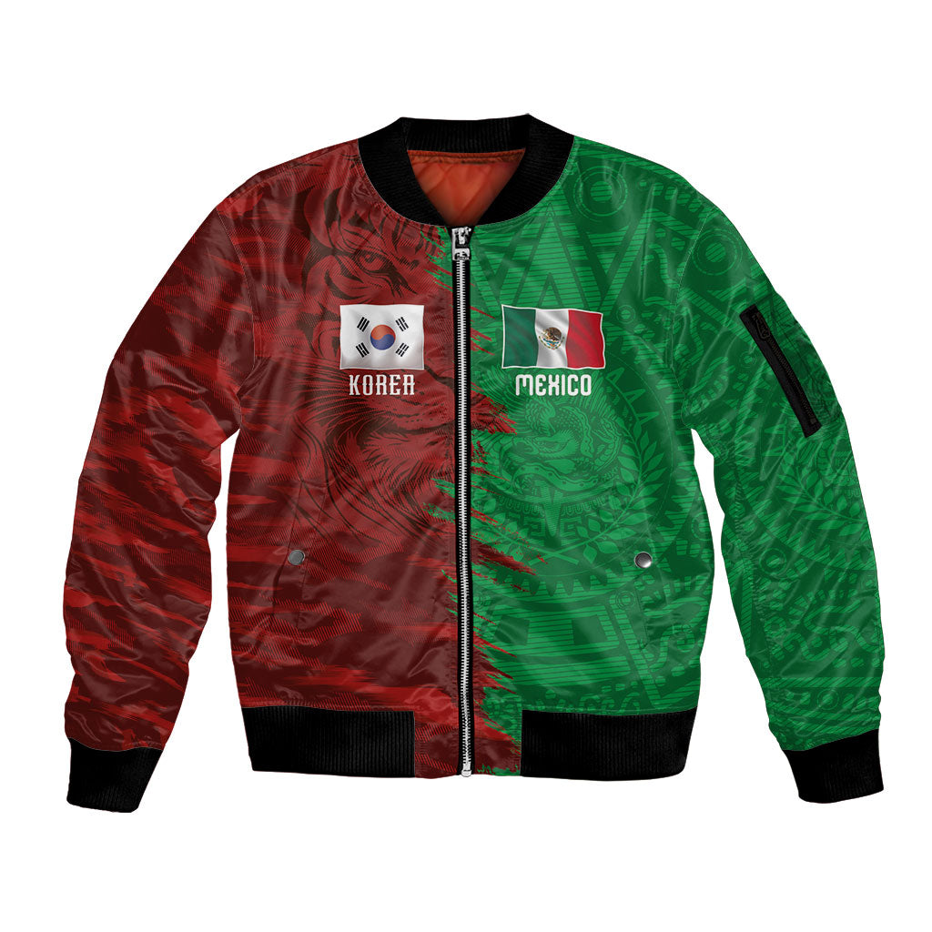 South Korea and Mexico National Football Custom Sleeve Zip Bomber Jacket Taegeuk Warriors with El Tricolor Grunge Split Style