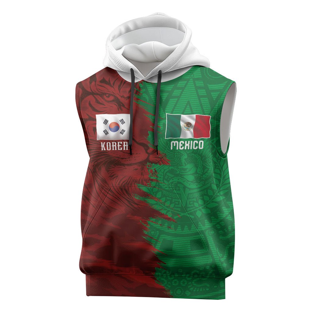 South Korea and Mexico National Football Custom Sleeveless Hoodie Taegeuk Warriors with El Tricolor Grunge Split Style