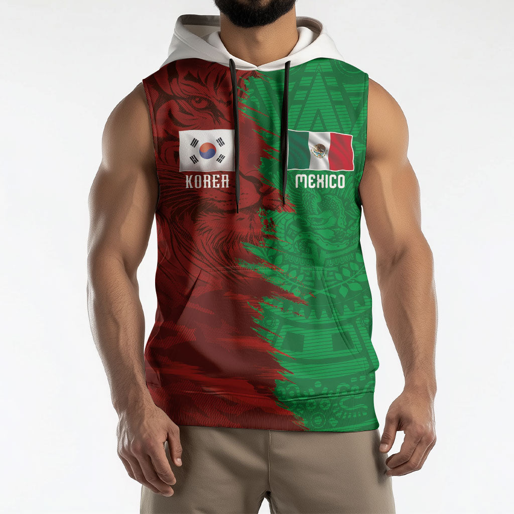 South Korea and Mexico National Football Custom Sleeveless Hoodie Taegeuk Warriors with El Tricolor Grunge Split Style