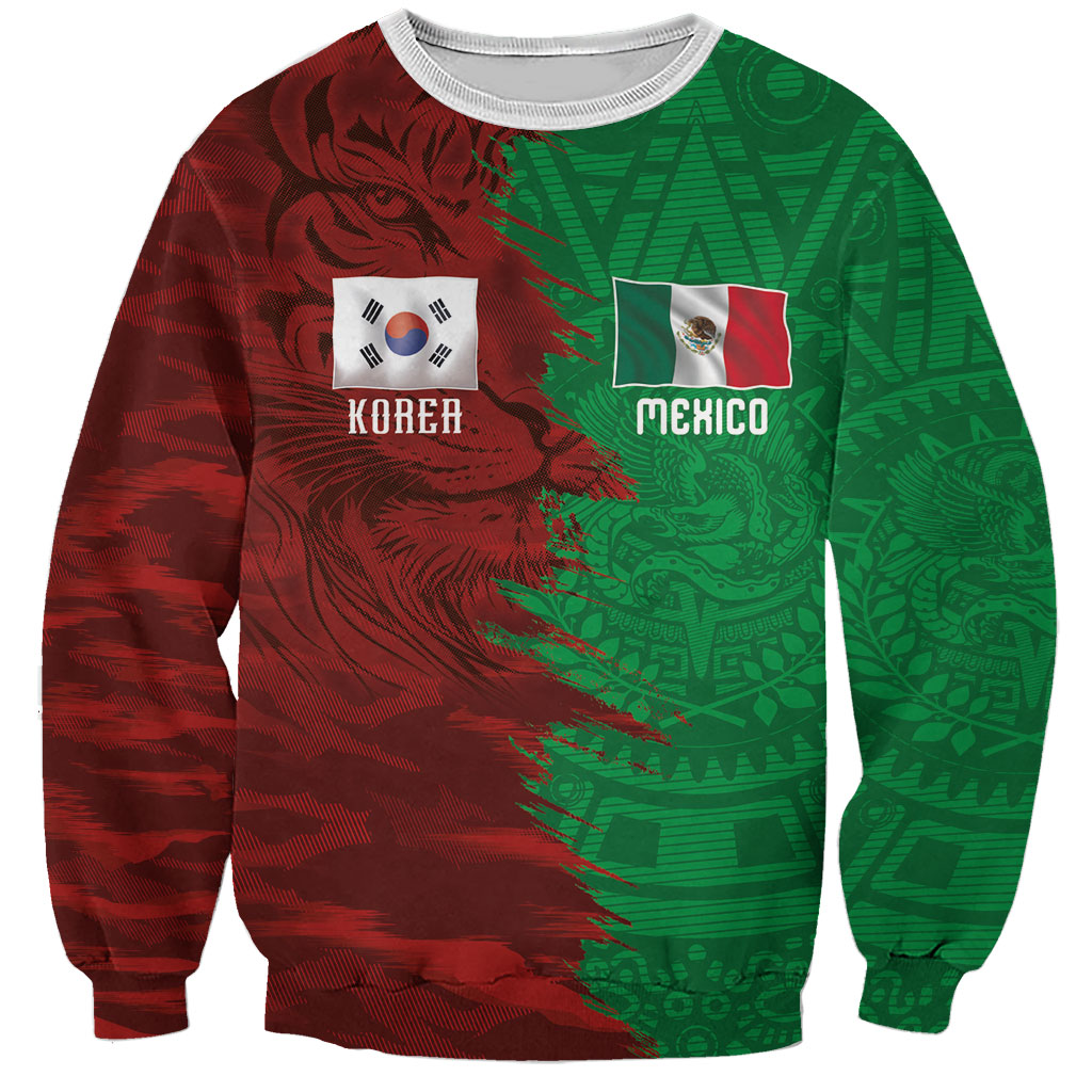 South Korea and Mexico National Football Custom Sweatshirt Taegeuk Warriors with El Tricolor Grunge Split Style