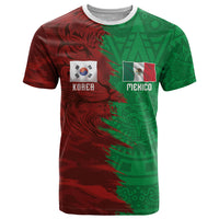South Korea and Mexico National Football Custom T Shirt Taegeuk Warriors with El Tricolor Grunge Split Style