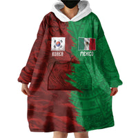 South Korea and Mexico National Football Custom Wearable Blanket Hoodie Taegeuk Warriors with El Tricolor Grunge Split Style