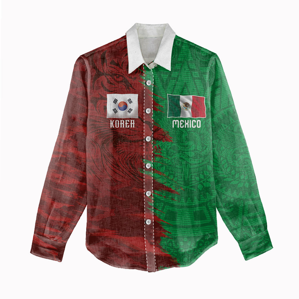 South Korea and Mexico National Football Custom Women Casual Shirt Taegeuk Warriors with El Tricolor Grunge Split Style