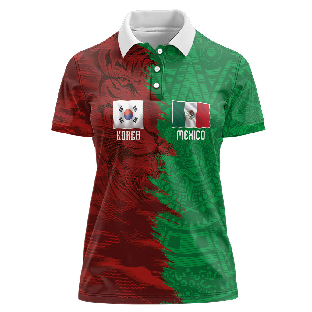 South Korea and Mexico National Football Custom Women Polo Shirt Taegeuk Warriors with El Tricolor Grunge Split Style