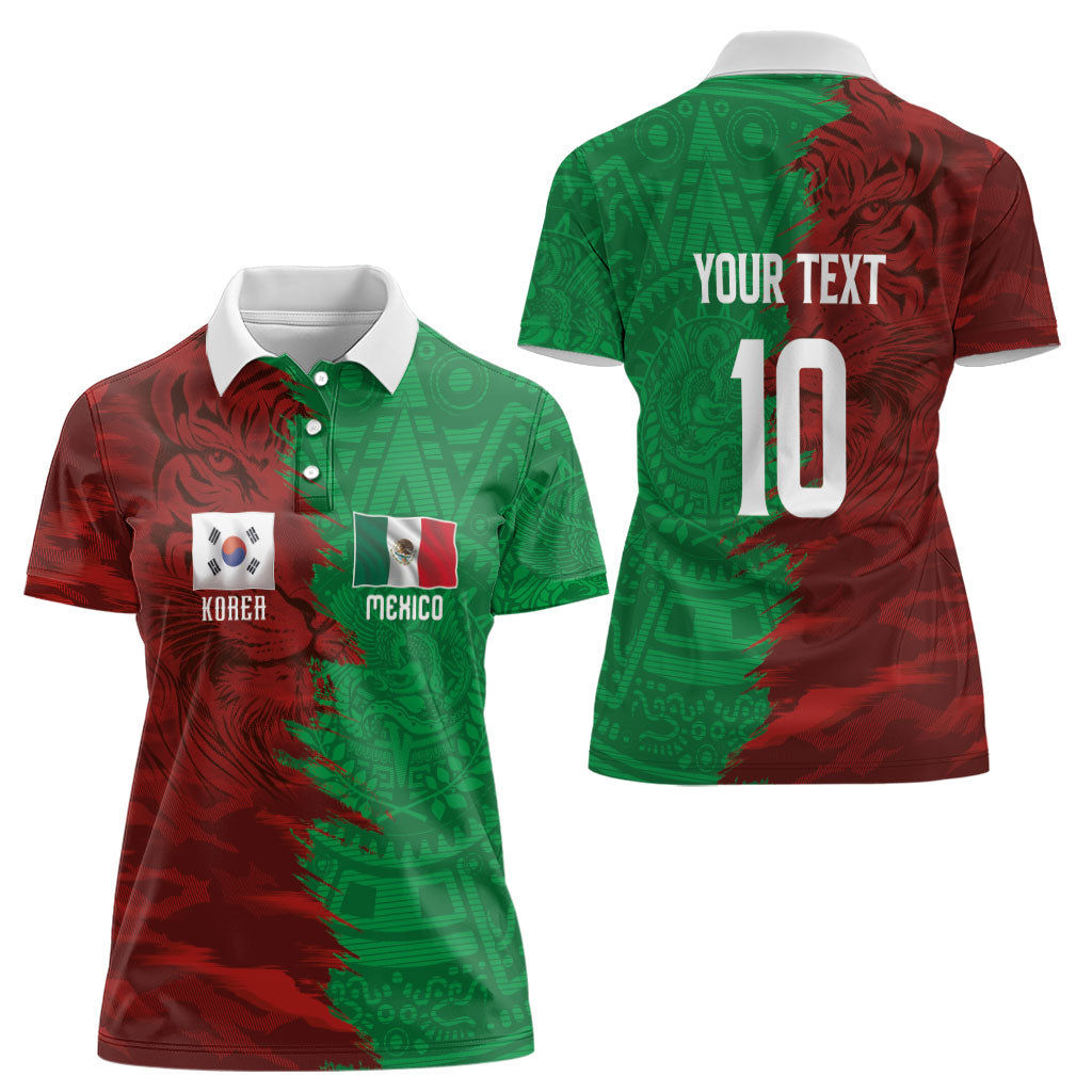 South Korea and Mexico National Football Custom Women Polo Shirt Taegeuk Warriors with El Tricolor Grunge Split Style