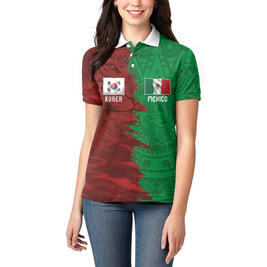 South Korea and Mexico National Football Custom Women Polo Shirt Taegeuk Warriors with El Tricolor Grunge Split Style
