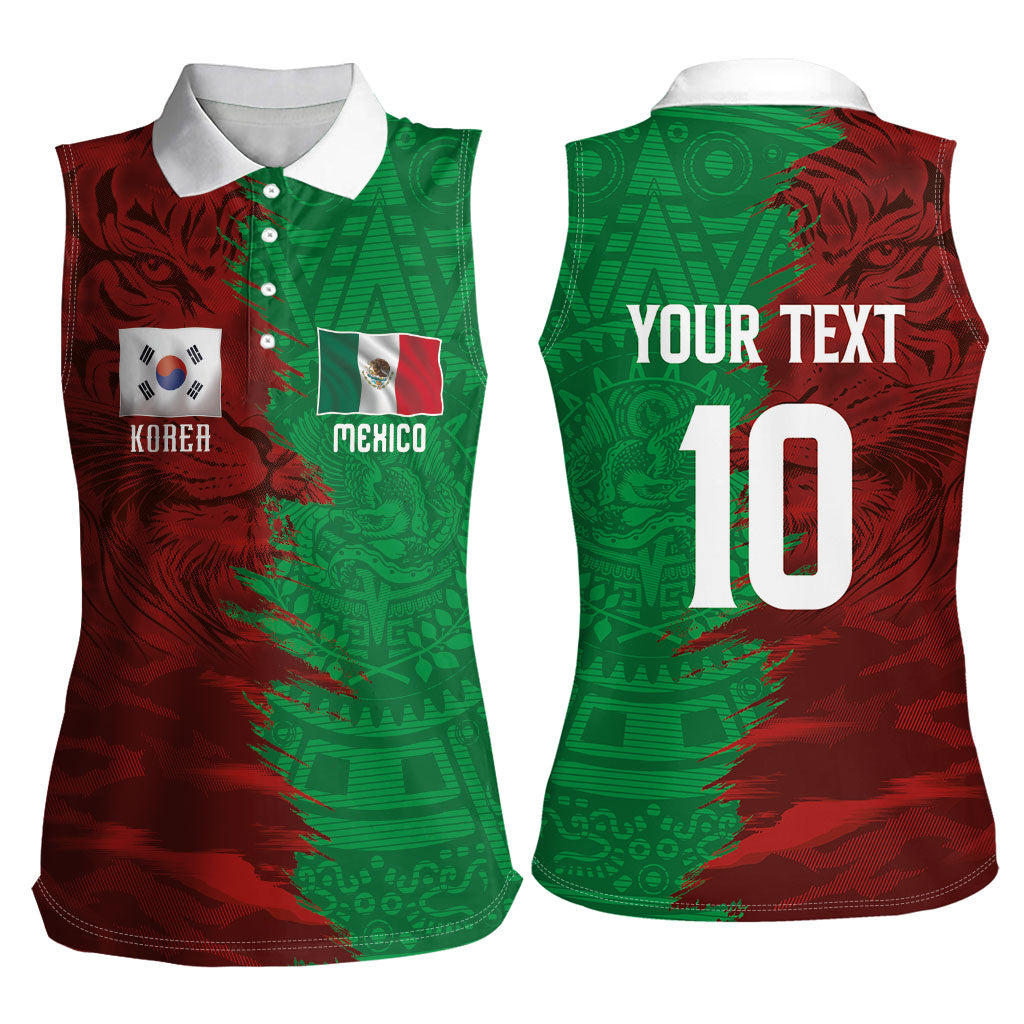 South Korea and Mexico National Football Custom Women Sleeveless Polo Shirt Taegeuk Warriors with El Tricolor Grunge Split Style