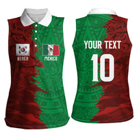 South Korea and Mexico National Football Custom Women Sleeveless Polo Shirt Taegeuk Warriors with El Tricolor Grunge Split Style