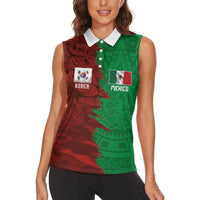 South Korea and Mexico National Football Custom Women Sleeveless Polo Shirt Taegeuk Warriors with El Tricolor Grunge Split Style