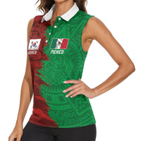 South Korea and Mexico National Football Custom Women Sleeveless Polo Shirt Taegeuk Warriors with El Tricolor Grunge Split Style