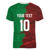 South Korea and Mexico National Football Custom Women V-Neck T-Shirt Taegeuk Warriors with El Tricolor Grunge Split Style